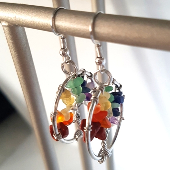 2/25$ Drop Earrings Tree of Life 7 Chakras Naturel Gemstones - Picture 5 of 12